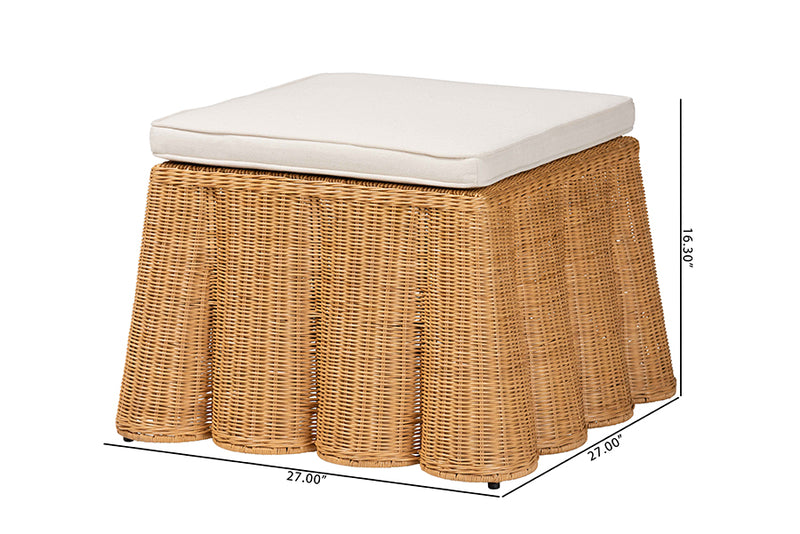 Claire Bohemian Honey Scallop Rattan Ottoman