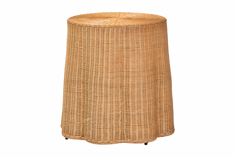 Claire Bohemian Honey Scallop Rattan End Table