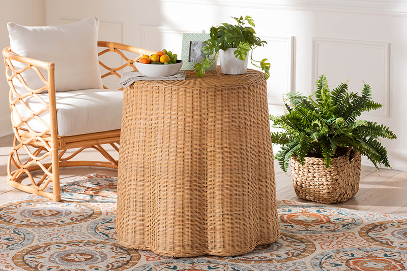 Claire Bohemian Honey Scallop Rattan End Table