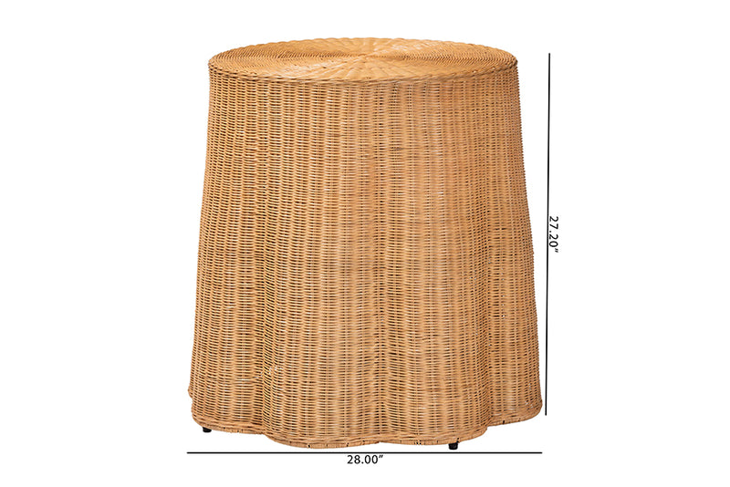 Claire Bohemian Honey Scallop Rattan End Table