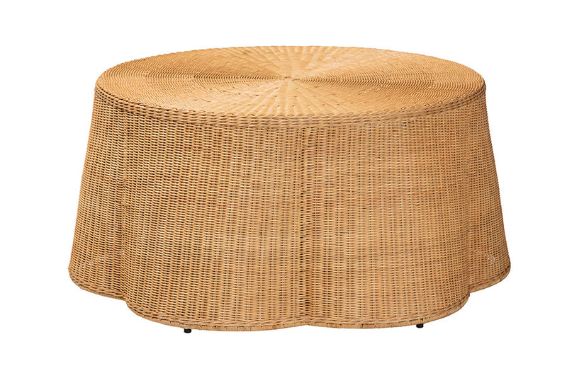 Claire Bohemian Honey Scallop Rattan Coffee Table Baxton