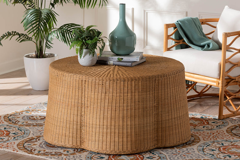 Claire Bohemian Honey Scallop Rattan Coffee Table