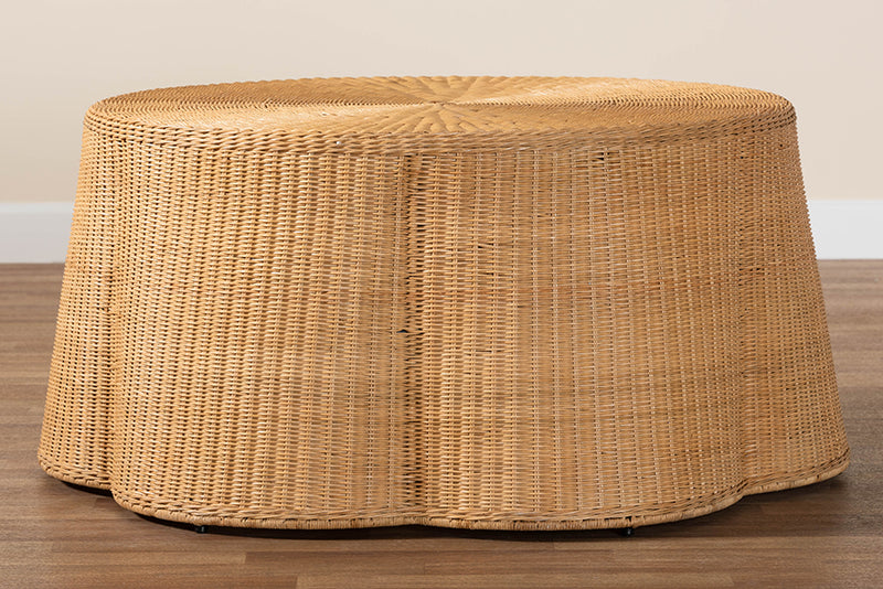 Claire Bohemian Honey Scallop Rattan Coffee Table