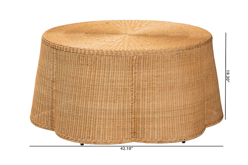 Claire Bohemian Honey Scallop Rattan Coffee Table