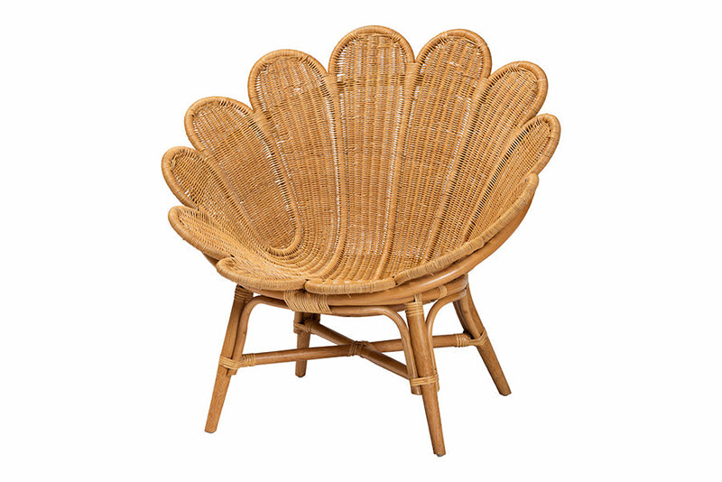 Goodwin Bohemian Honey Rattan Accent Flower Chair Baxton