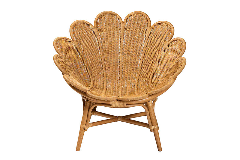 Goodwin Bohemian Honey Rattan Accent Flower Chair Baxton