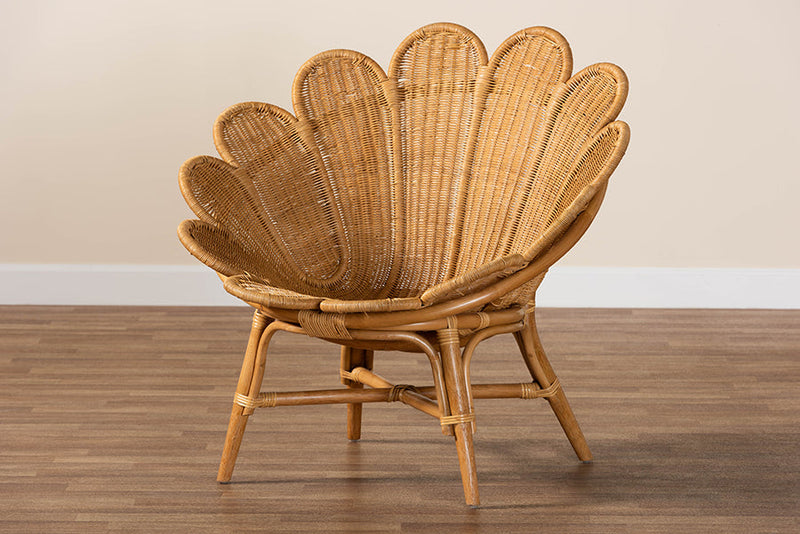 Goodwin Bohemian Honey Rattan Accent Flower Chair Baxton