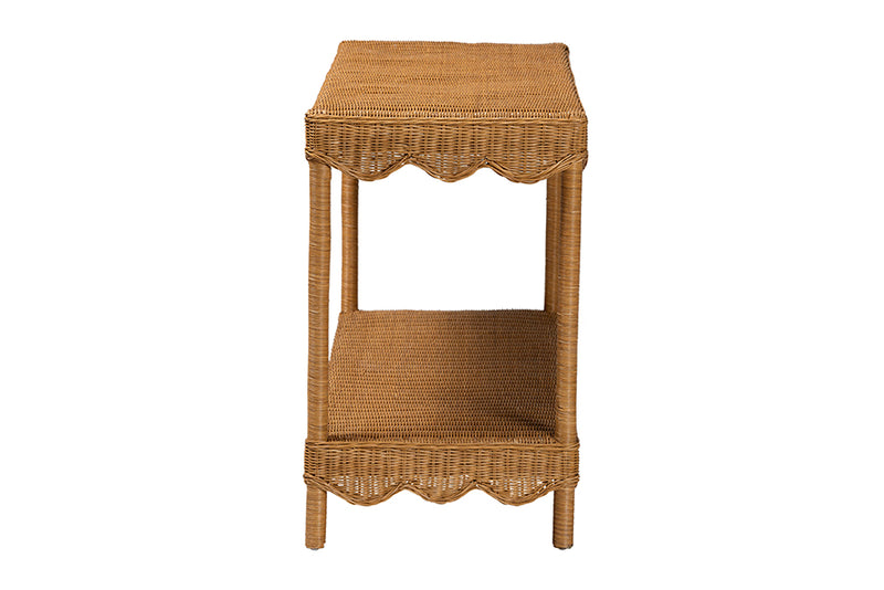 Philip Bohemian Light Honey Scalloped Rattan Console Table