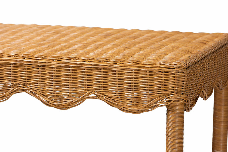 Philip Bohemian Light Honey Scalloped Rattan Console Table