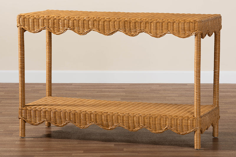 Philip Bohemian Light Honey Scalloped Rattan Console Table