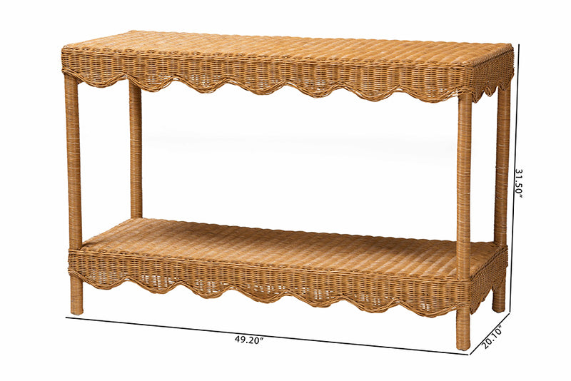 Philip Bohemian Light Honey Scalloped Rattan Console Table