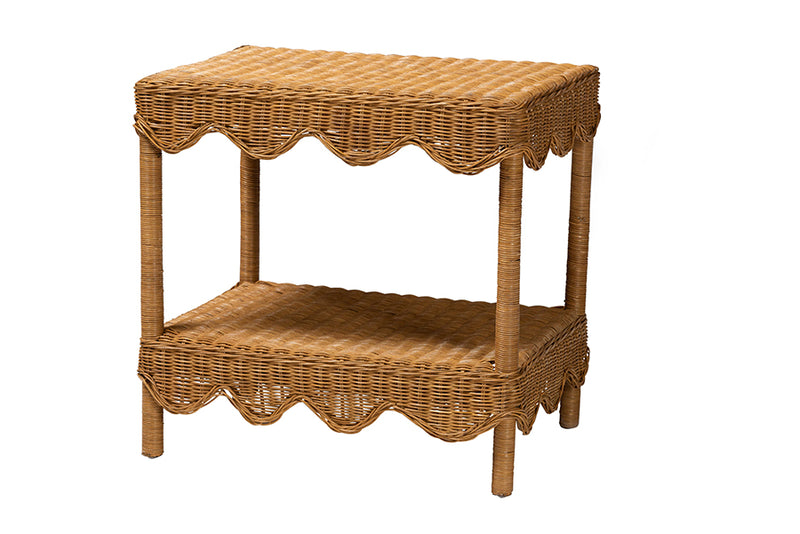 Philip Bohemian Light Honey Scalloped Rattan Side Table