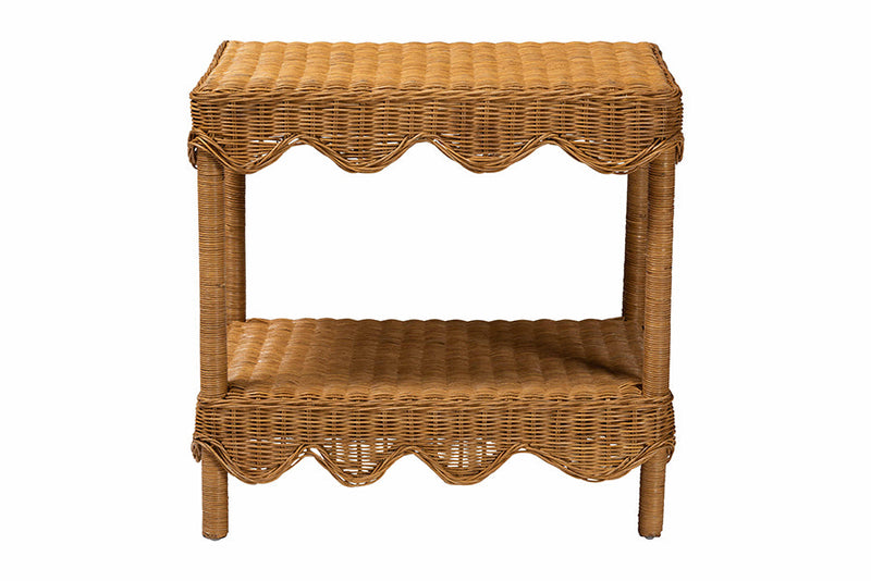 Philip Bohemian Light Honey Scalloped Rattan Side Table Baxton