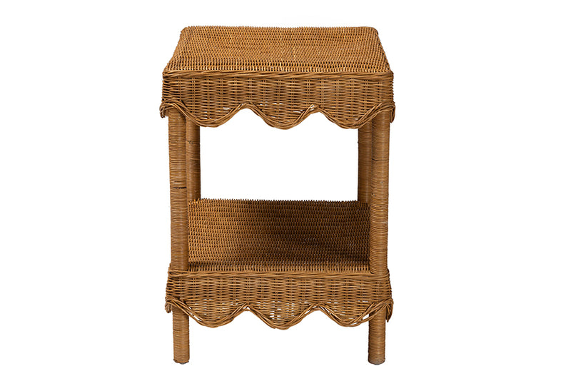 Philip Bohemian Light Honey Scalloped Rattan Side Table