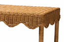 Philip Bohemian Light Honey Scalloped Rattan Side Table Baxton