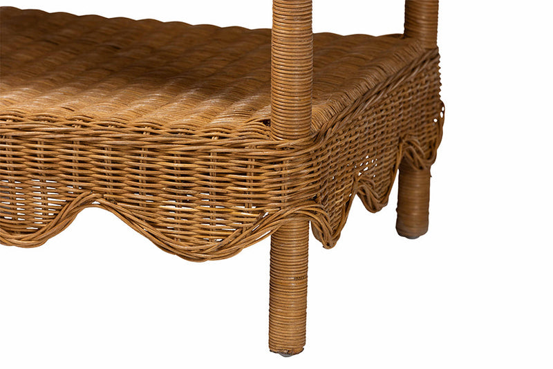 Philip Bohemian Light Honey Scalloped Rattan Side Table Baxton