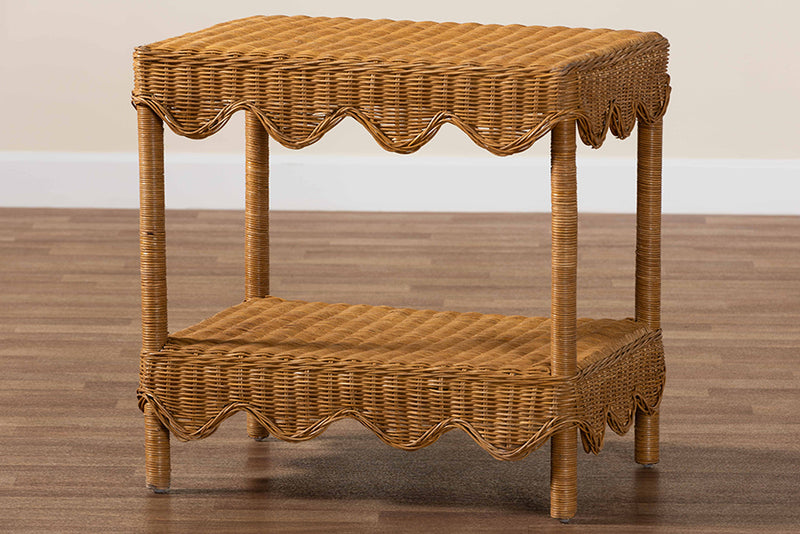 Philip Bohemian Light Honey Scalloped Rattan Side Table