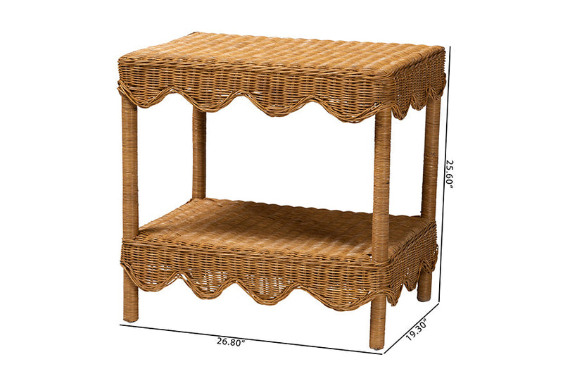 Philip Bohemian Light Honey Scalloped Rattan Side Table Baxton