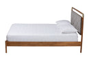 Reverie Light Gray Boucle Fabric and Walnut Brown Wood Queen Size Platform Bed Baxton