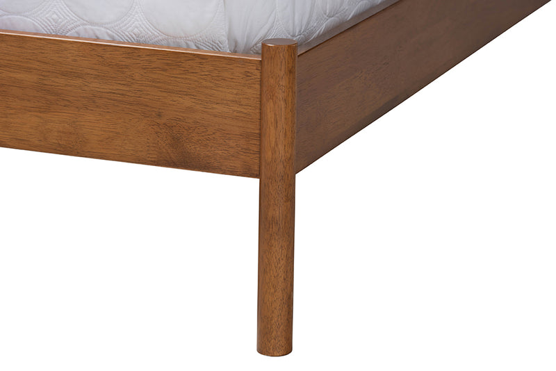 Reverie Mid-Century Light Gray Boucle Fabric and Walnut Brown Wood Queen Size Platform Bed