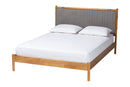 Lavinia Gray Fabric and Oak Brown Wood Queen Size Bed Baxton