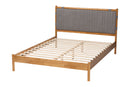 Lavinia Gray Fabric and Oak Brown Wood Queen Size Bed Baxton