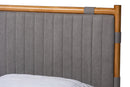 Lavinia Gray Fabric and Oak Brown Wood Queen Size Bed Baxton