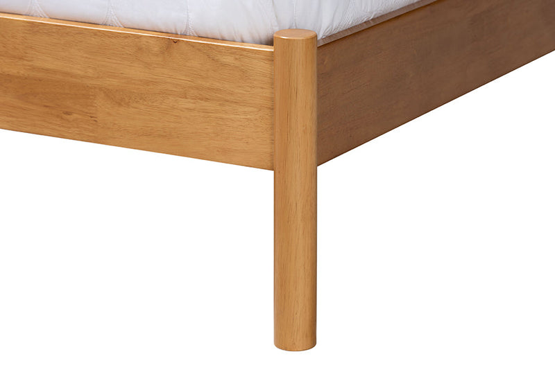 Lavinia Gray Fabric and Oak Brown Wood Queen Size Bed Baxton