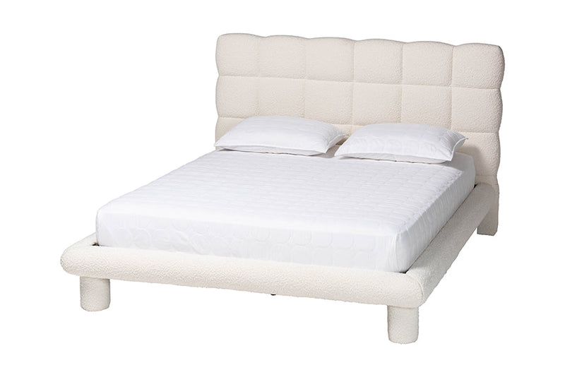 Neilan Modern Luxe Ivory Boucle Fabric Queen Size Bed Baxton