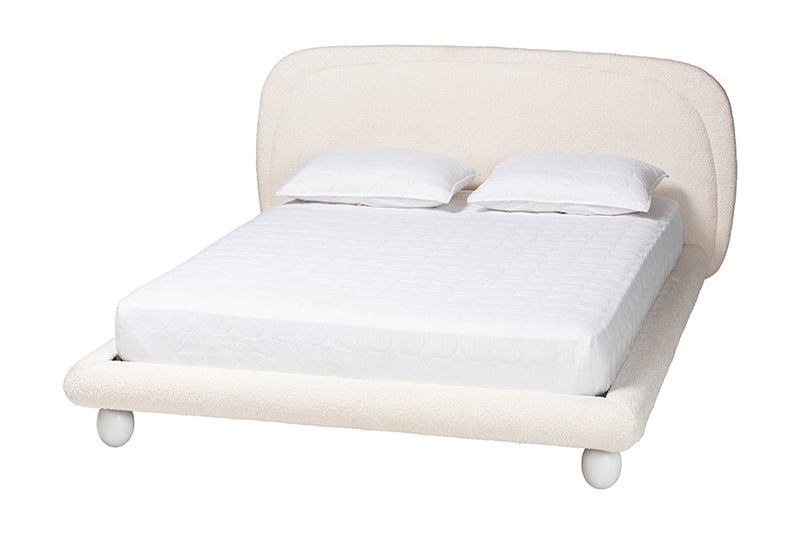 Patwin Modern Luxe Ivory Boucle Fabric Queen Size Bed Baxton