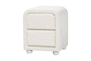 Cecilia Modern White Teddy-Bear Fabric and Rubberwood 2-Drawer Nightstand Baxton