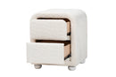 Cecilia Modern White Teddy-Bear Fabric and Rubberwood 2-Drawer Nightstand Baxton