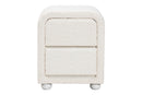 Cecilia Modern White Teddy-Bear Fabric and Rubberwood 2-Drawer Nightstand Baxton