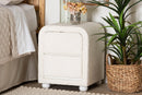 Cecilia Modern White Teddy-Bear Fabric and Rubberwood 2-Drawer Nightstand Baxton