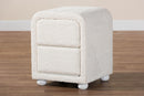 Cecilia Modern White Teddy-Bear Fabric and Rubberwood 2-Drawer Nightstand Baxton