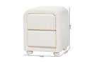 Cecilia Modern White Teddy-Bear Fabric and Rubberwood 2-Drawer Nightstand Baxton