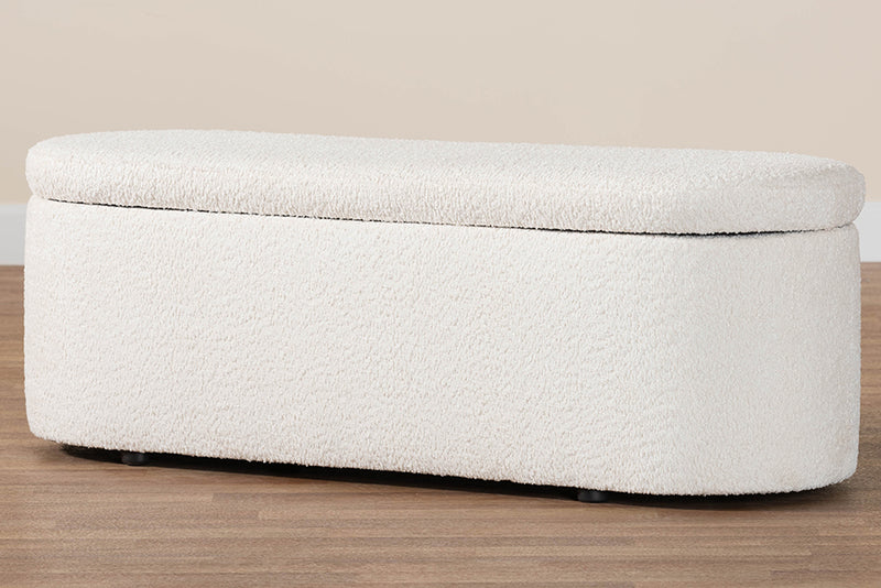 Babette Modern White Teddy-Bear Fabric Storage Bench