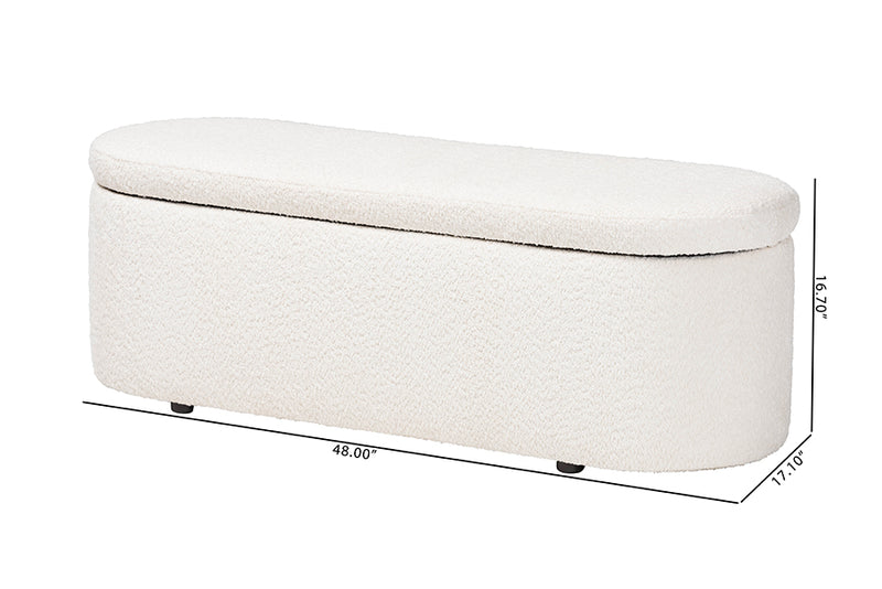 Babette Modern White Teddy-Bear Fabric Storage Bench