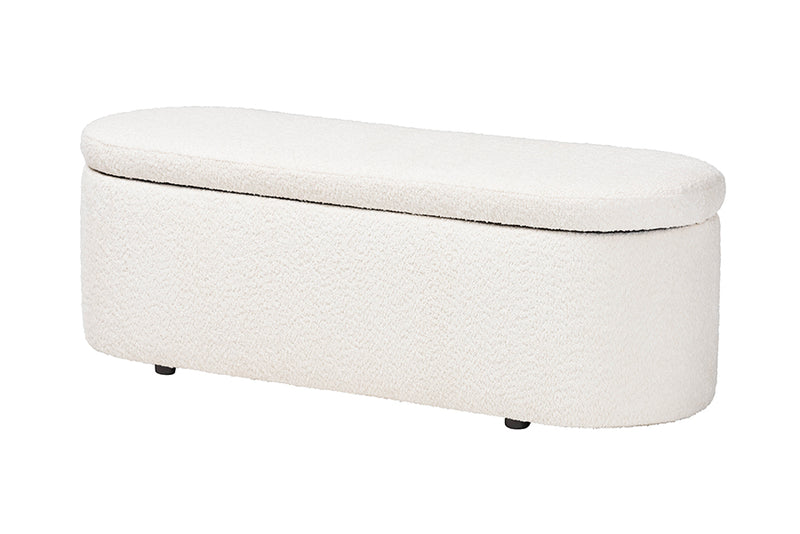 Babette Modern White Teddy-Bear Fabric Storage Bench