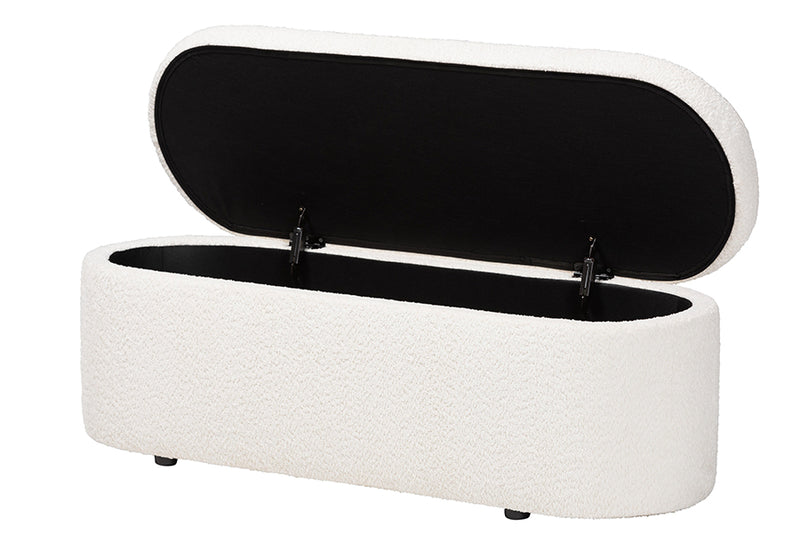 Babette Modern White Teddy-Bear Fabric Storage Bench