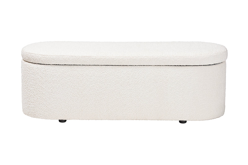 Babette Modern White Teddy-Bear Fabric Storage Bench