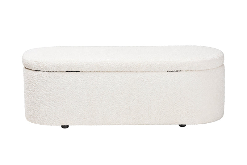 Babette Modern White Teddy-Bear Fabric Storage Bench