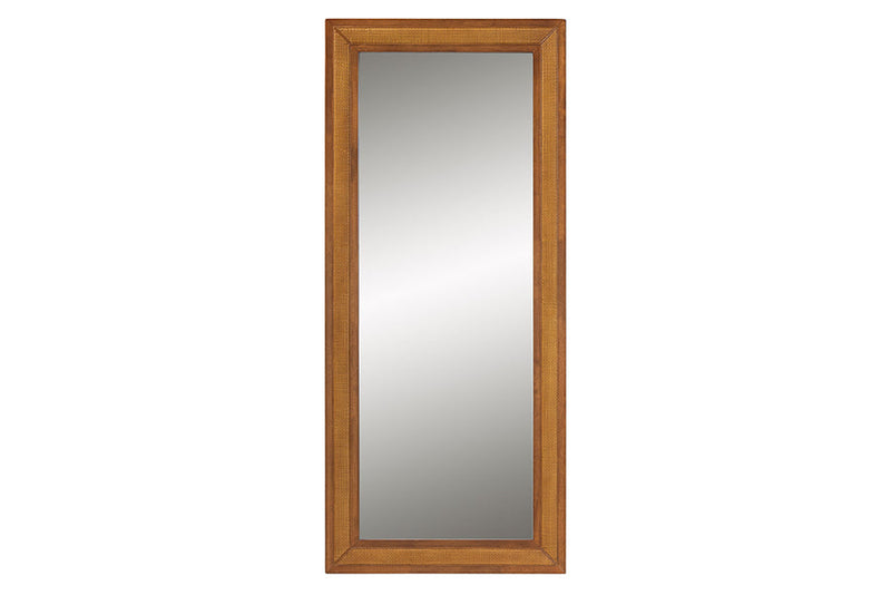 Fella Walnut Brown Rubberwood and Rattan Frame Wall Mirror Baxton