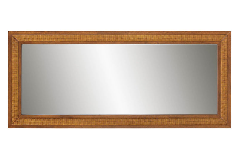 Fella Walnut Brown Rubberwood and Rattan Frame Wall Mirror Baxton