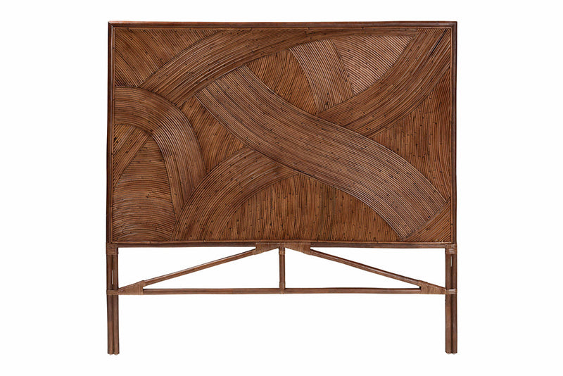 Nevin Bohemian Dark Brown Rattan Queen Size Standalone Headboard Baxton