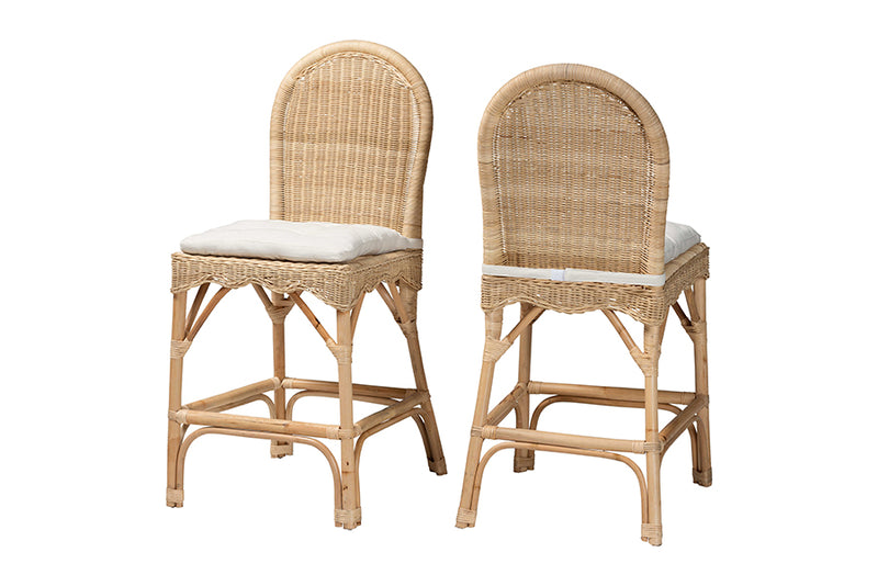 Valerie Bohemian Natural Rattan 2-Piece Counter Stool Set