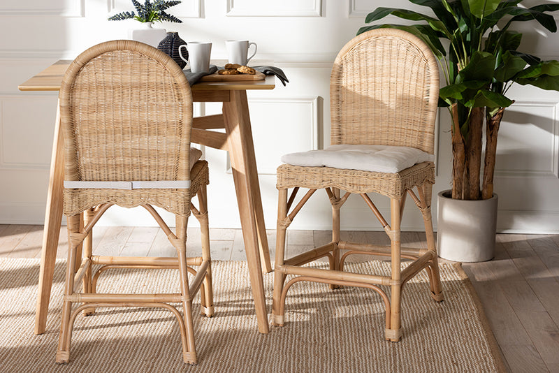 Valerie Bohemian Natural Rattan 2-Piece Counter Stool Set