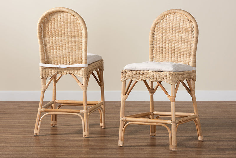 Valerie Bohemian Natural Rattan 2-Piece Counter Stool Set