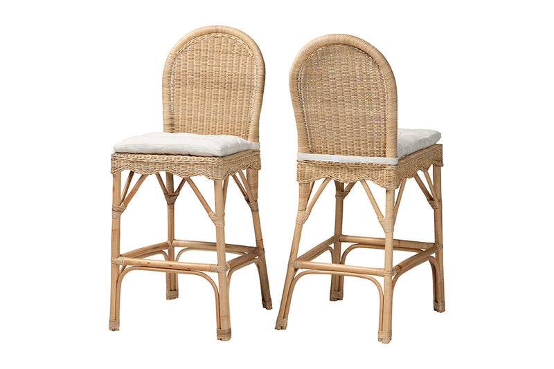 Valerie Bohemian Natural Rattan 2-Piece Bar Stool Set