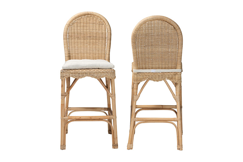 Valerie Bohemian Natural Rattan 2-Piece Bar Stool Set